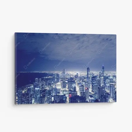 Quadro su tela vista notturna dello skyline di Chicago • Wallissimo®