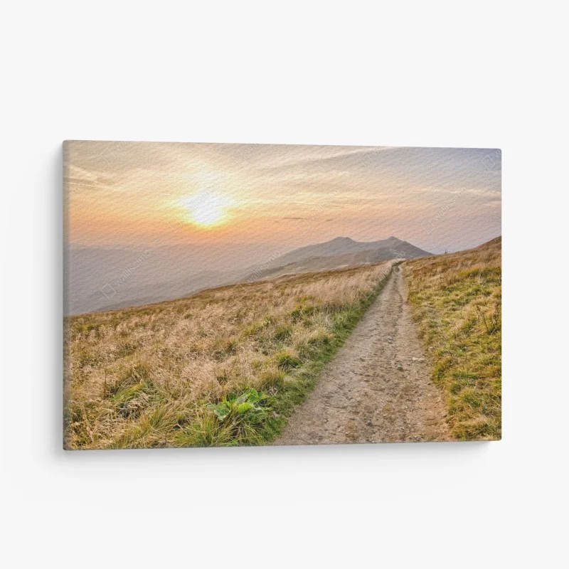 Quadro su tela sentiero al tramonto sulle Bieszczady (Carpazi)