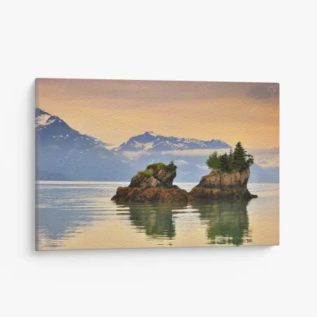 Quadro su tela riflessi di isolotti al tramonto • Wallissimo®