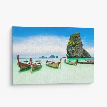 Quadro su tela barche tradizionali sulla spiaggia tropicale • Wallissimo®