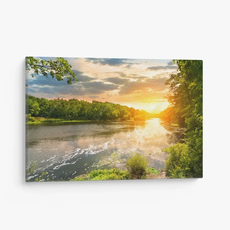 Quadro su tela tramonto dorato sul fiume