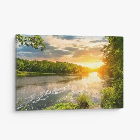 Quadro su tela tramonto dorato sul fiume • Wallissimo®