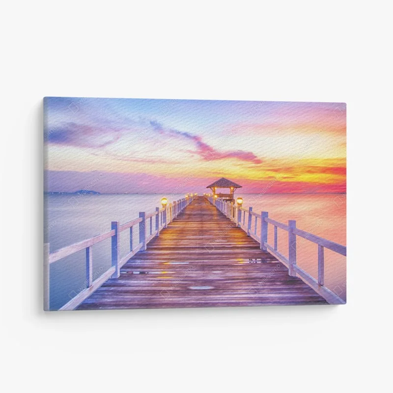 Quadro su tela tramonto sul molo: vista serena sul mare