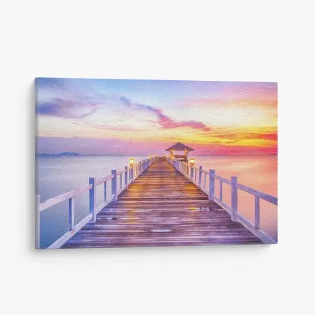 Quadro su tela tramonto sul molo: vista serena sul mare • Wallissimo®