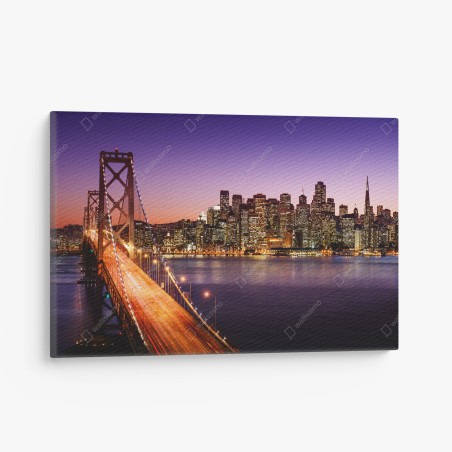 Quadro su tela tramonto su San Francisco e Bay Bridge • Wallissimo®