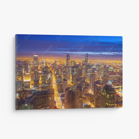 Quadro su tela skyline notturno di Chicago al crepuscolo • Wallissimo®