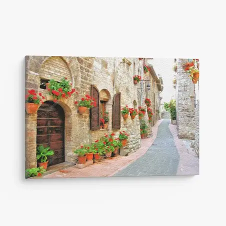 Quadro su tela vialetto fiorito nel borgo • Wallissimo®
