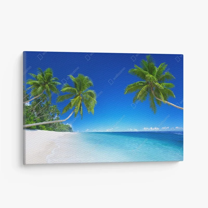 Quadro su tela paradiso tropicale con palme e mare turchese