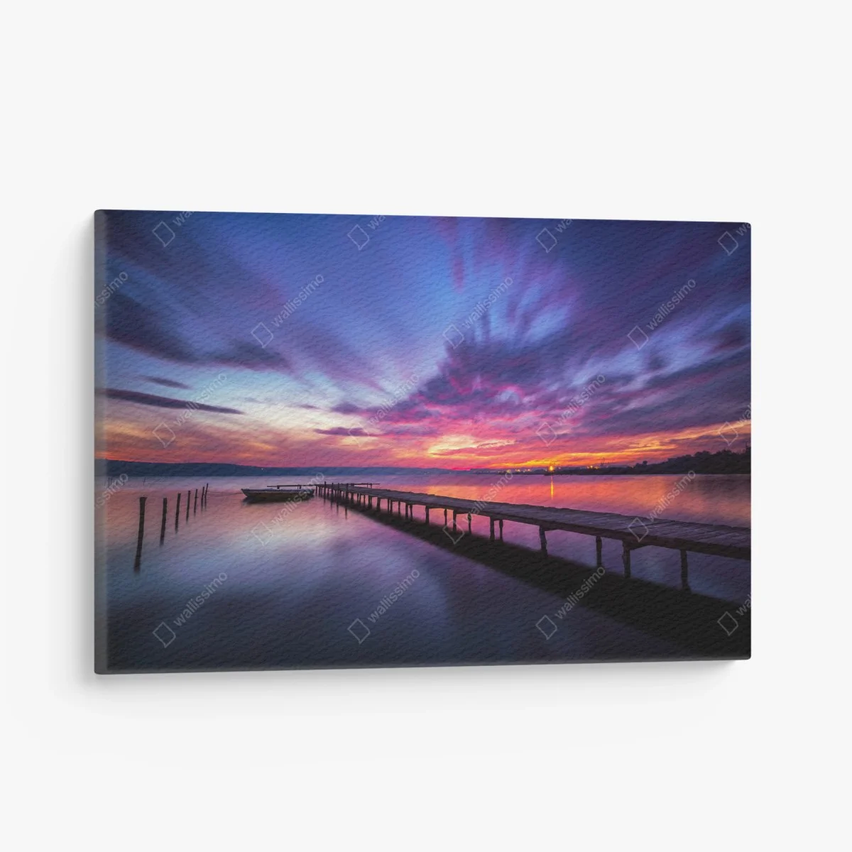 Quadro su tela molo al tramonto sul lago dai colori vividi • Wallissimo® Quadro su tela molo al tramonto sul lago dai colori vividi • Wallissimo®