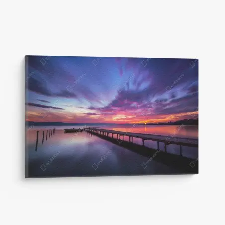 Quadro su tela molo al tramonto sul lago dai colori vividi • Wallissimo®