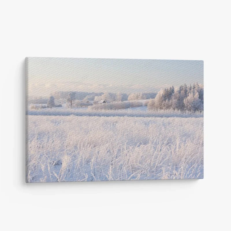 Quadro su tela alba invernale sulla campagna ghiacciata