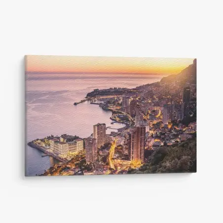 Quadro su tela tramonto sulla baia urbana illuminata • Wallissimo®