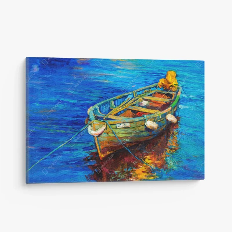 Quadro su tela barca colorata al tramonto sul mare