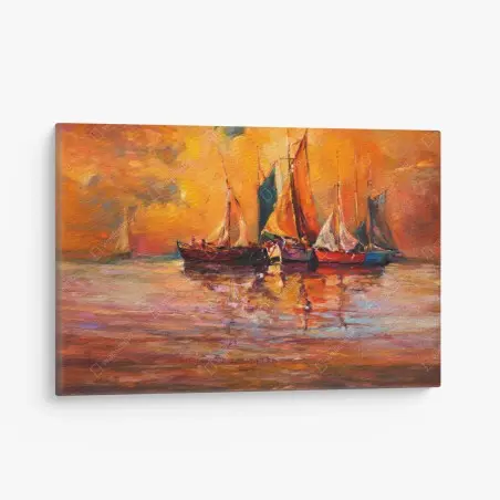 Quadro su tela barche a vela al tramonto dorato • Wallissimo®