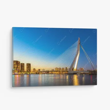 Quadro su tela tramonto sul ponte Erasmus a Rotterdam • Wallissimo®