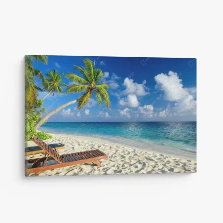 Quadro su tela spiaggia paradisiaca alle Maldive • Wallissimo®