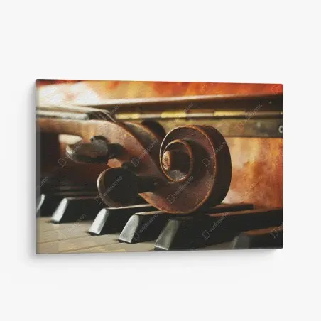 Quadro su tela contrasto musicale: violino sui tasti del pianoforte • Wallissimo®