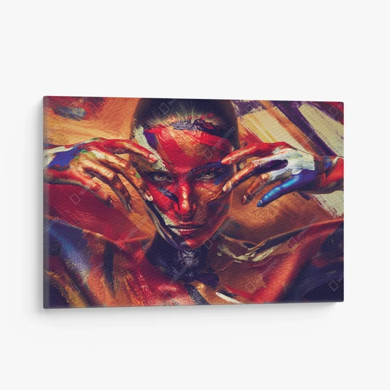 Quadro su tela ritratto astratto di donna con body painting vivace