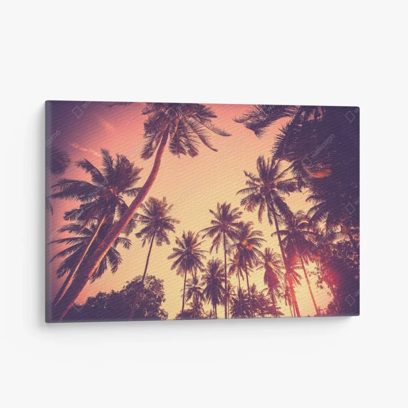 Quadro su tela tramonto tropicale tra le palme