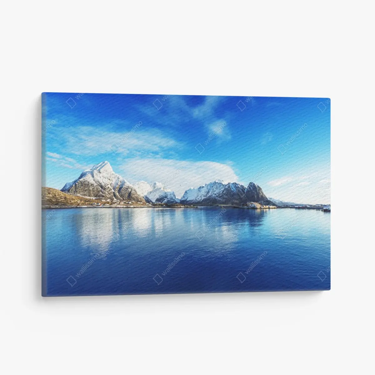 Quadro su tela panorama innevato di Reine alle isole Lofoten, Norvegia • Wallissimo®