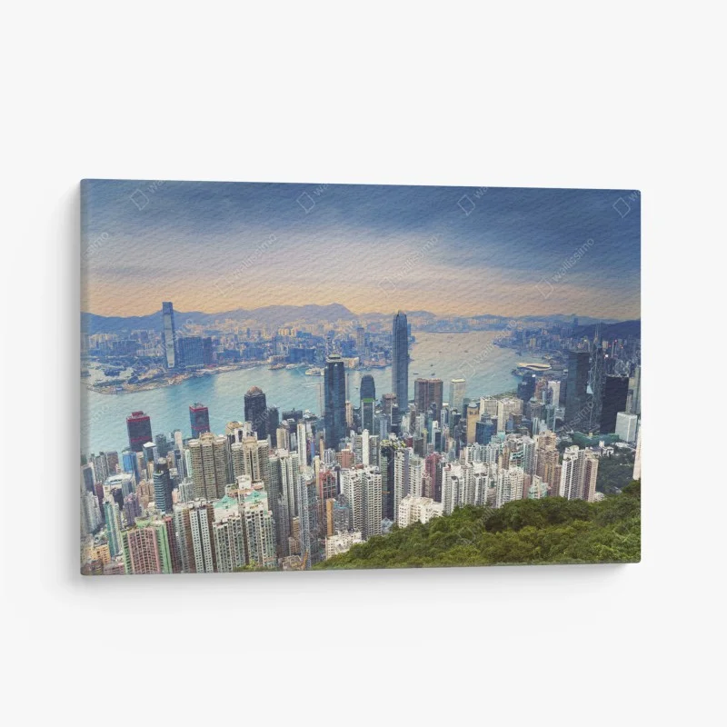Quadro su tela vista panoramica di Hong Kong al tramonto