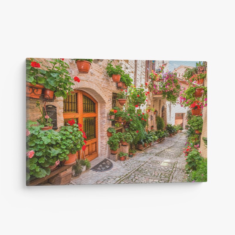Quadro su tela vicolo fiorito in Umbria
