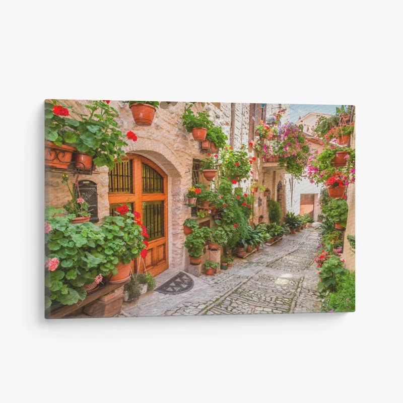 Quadro su tela vicolo fiorito in Umbria