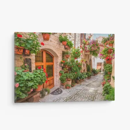 Quadro su tela vicolo fiorito in Umbria • Wallissimo®