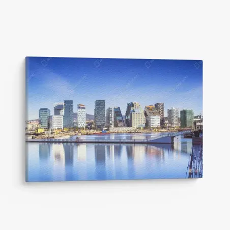 Quadro su tela panorama urbano sul waterfront moderno • Wallissimo®