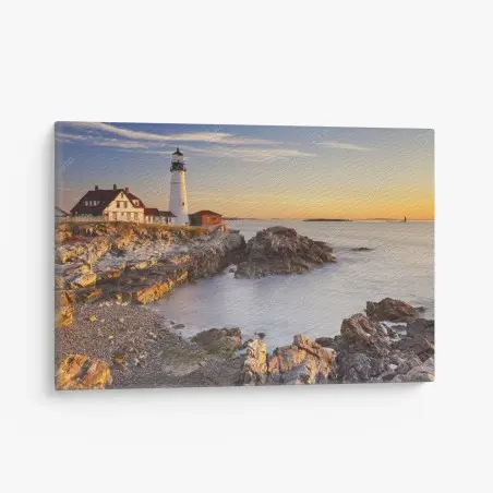Quadro su tela faro all'alba a Portland Head, Maine • Wallissimo®