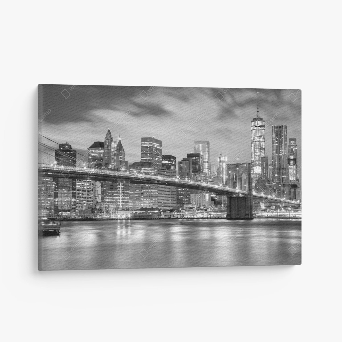 Quadro su tela notturno di Manhattan con il ponte di Brooklyn • Wallissimo®