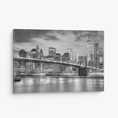 Quadro su tela notturno di Manhattan con il ponte di Brooklyn • Wallissimo®