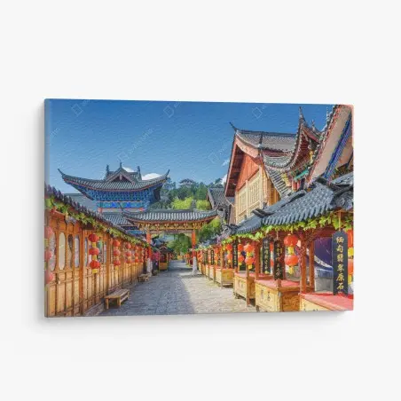 Quadro su tela lanterne rosse nella città vecchia di Lijiang • Wallissimo®