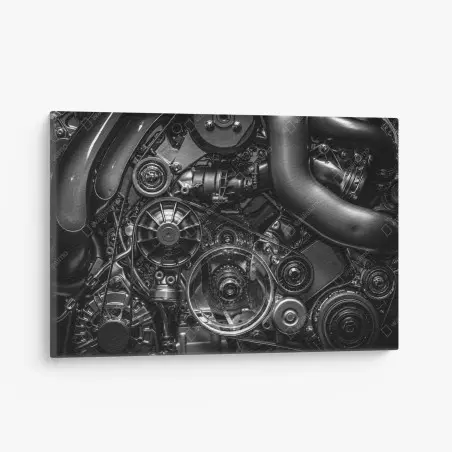 Quadro su tela dettaglio di motore industriale in bianco e nero • Wallissimo®