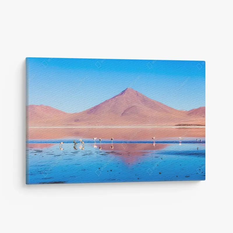 Quadro su tela tramonto rosa sui fenicotteri della Laguna Colorada