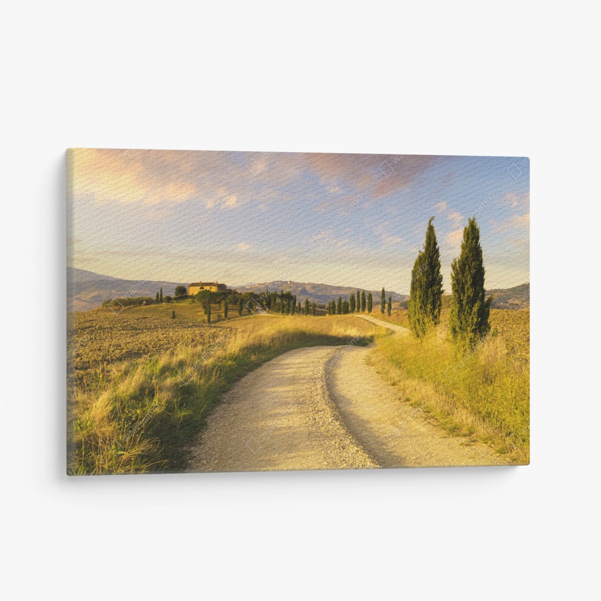 Quadro su tela strada di campagna in Toscana al tramonto • Wallissimo®