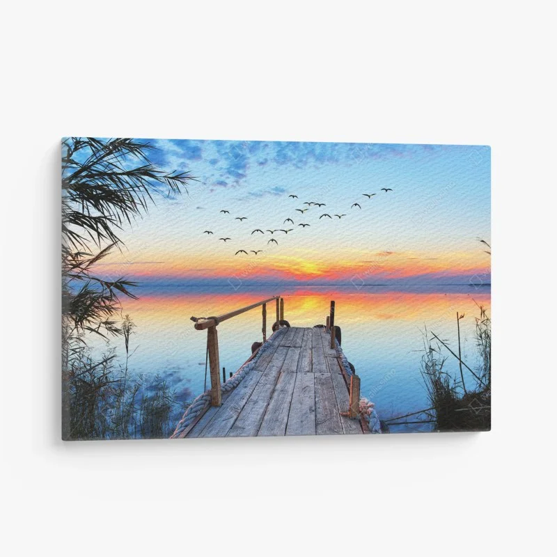 Quadro su tela tramonto sul molo: vista serena sul lago