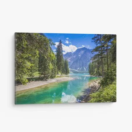 Quadro su tela panorama del Lago di Braies e Croda del Becco • Wallissimo®