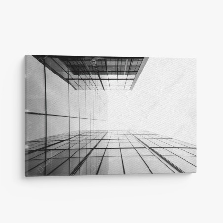 Quadro su tela prospettiva verticale di grattacielo in vetro • Wallissimo®