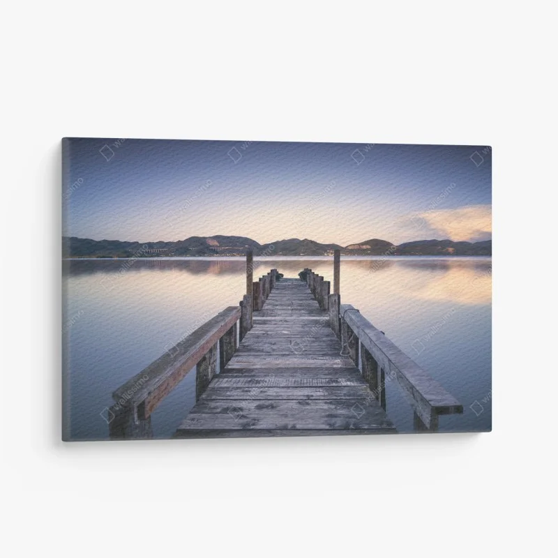 Quadro su tela molo in legno al tramonto, Massaciuccoli, Toscana