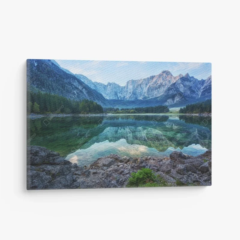 Quadro su tela riflessi alpini sul Lago di Fusine