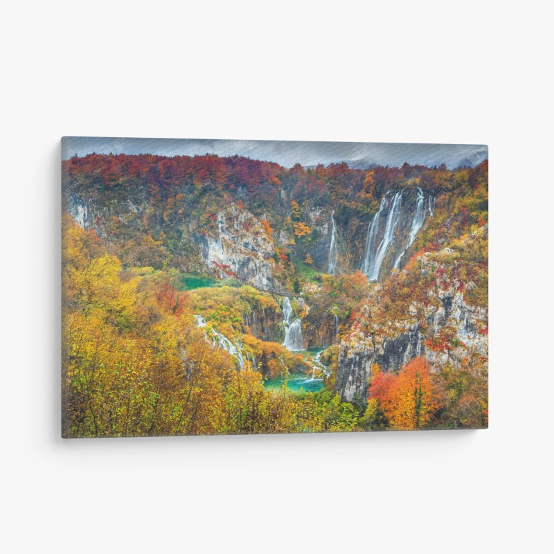 Quadro su tela cascate d'autunno a Plitvice