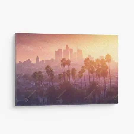 Quadro su tela tramonto caldo tra le palme su Los Angeles • Wallissimo®