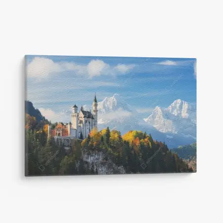 Quadro su tela castello fiabesco sulle Alpi innevate • Wallissimo®