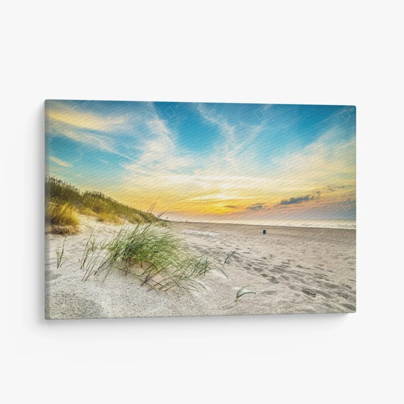 Quadro su tela tramonto sulla spiaggia con dune e erba marina