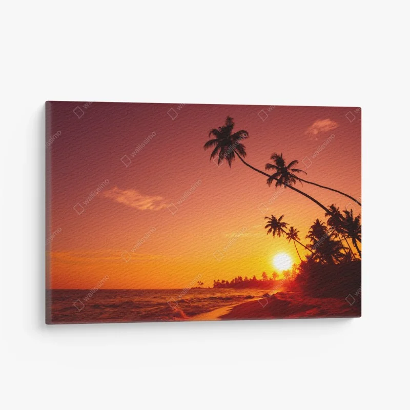 Quadro su tela tramonto tropicale con palme in silhouette