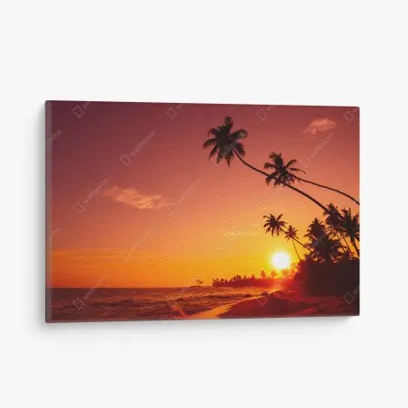 Quadro su tela tramonto tropicale con palme in silhouette • Wallissimo®