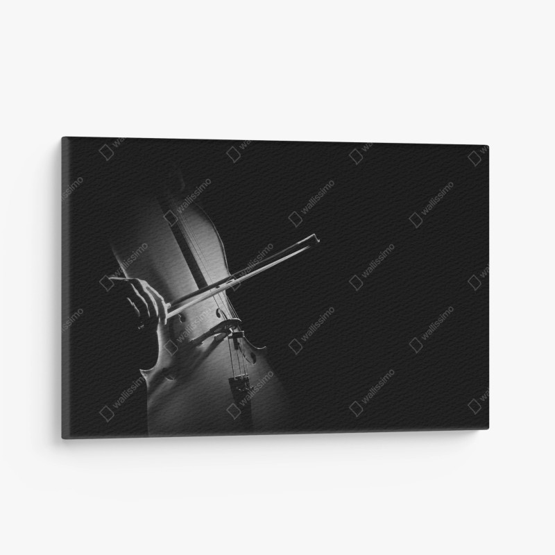 Quadro su tela emozione del violoncello in bianco e nero