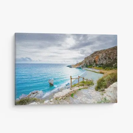 Quadro su tela sentiero verso la baia turchese • Wallissimo®