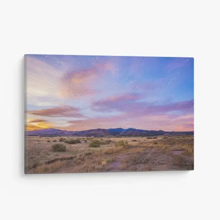 Quadro su tela tramonto pastello sulla prateria • Wallissimo®